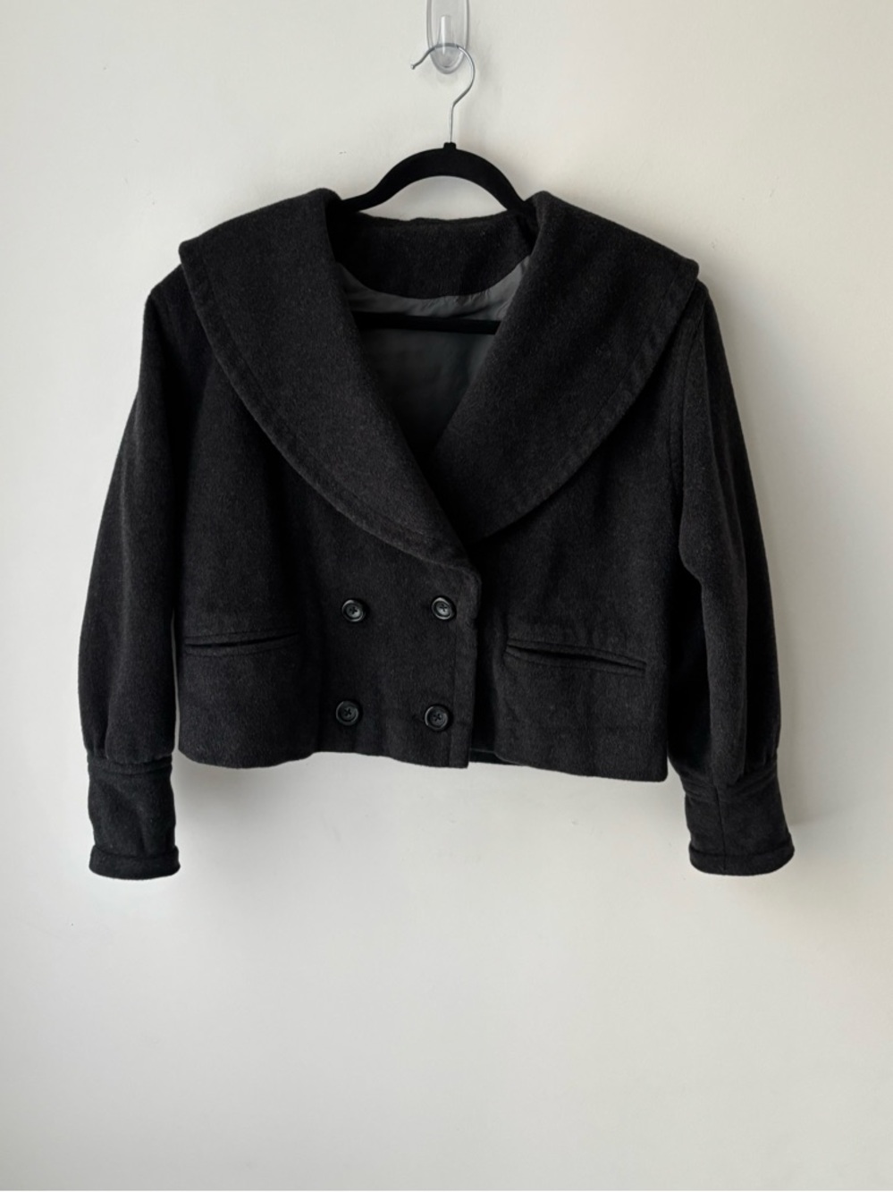 Cropped Wool Jacket Double Breasted | Charcoal Minimalist Chic Blazer - Picture 2 of 10
